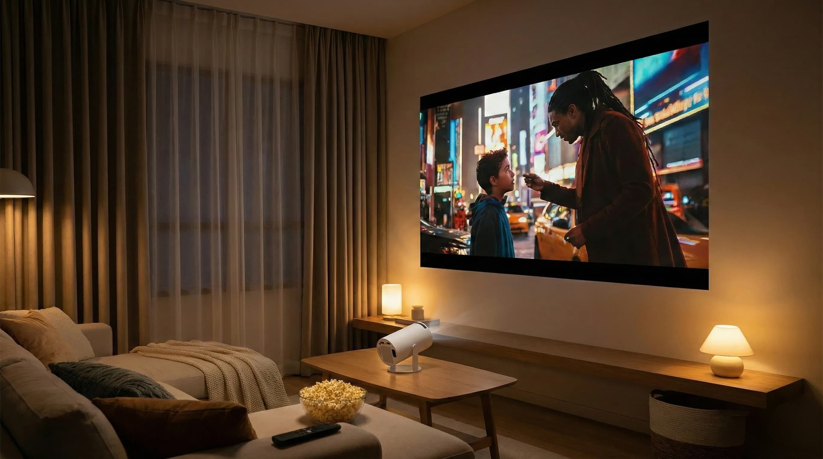 Miniprojektor med bilde på veggen